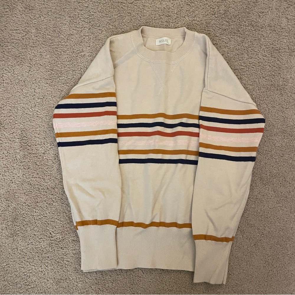 Women's Striped Sweater - Cream, Pink, and Navy